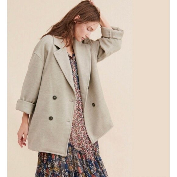 Free People Hannah Slouchy Beige Oversize Blazer Coat - Size XS - Picture 1 of 7